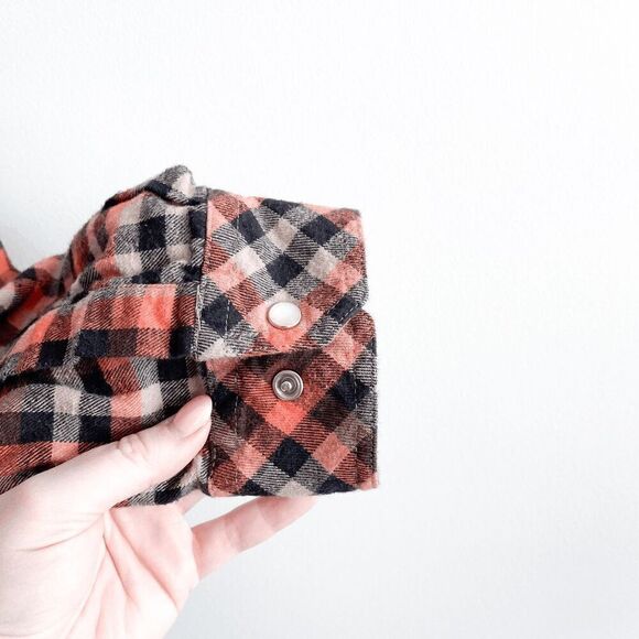 Dickies Men's Classic Cotton Plaid Pearl Snap Shirt Tan Black Orange Size XL - Picture 3 of 9